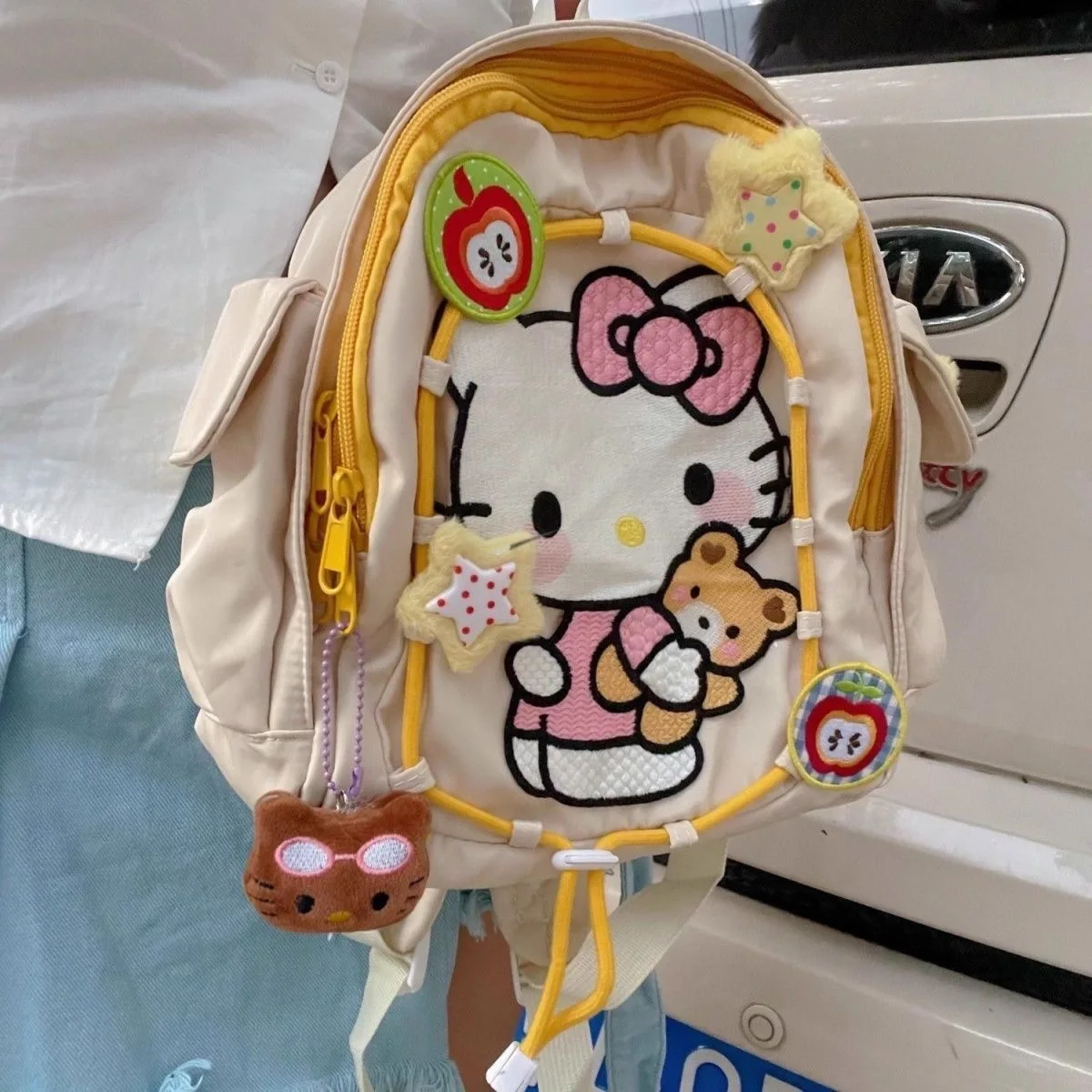 

NEW Hellokitty Cream Star Backpack MINISO Sanrio Cartoon Soft Cute Hello kitty Bag student schoolbag pendant Girl's gift bag