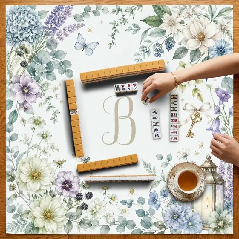 VIKAMA Watercolor Purple Floral Dragonfly Mahjong Mat Non Slip Noise Dampening Soft Pad Washable Ladies Game