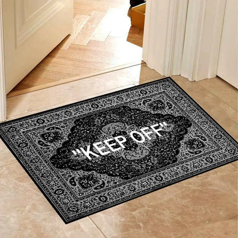 KEEP OFF Area Rugs Floor Mat Black and White Carpet Living Room Bedroom Bedside Bay Window Sofa Floor Decor Mat Alfombra Tapis