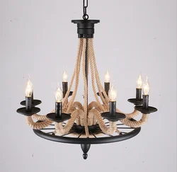 Vintage Hemp Rope Chandelier Lighting Fixture Living Room Hanging Lamps Retro American Industrial Light Home Decoration Room