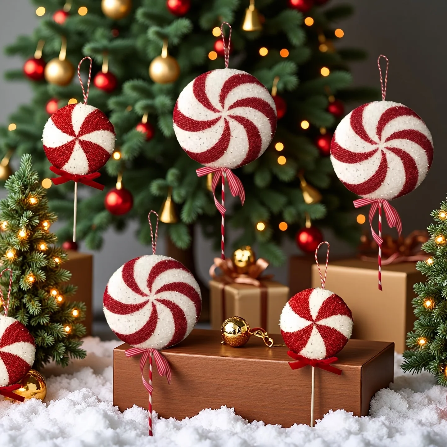 1 Stück festliche rote und weiße Weihnachtslutscher-Dekorationen – hängende Ornamente für Baum, Zuhause und Geschenke, Weihnachtsdekorationen