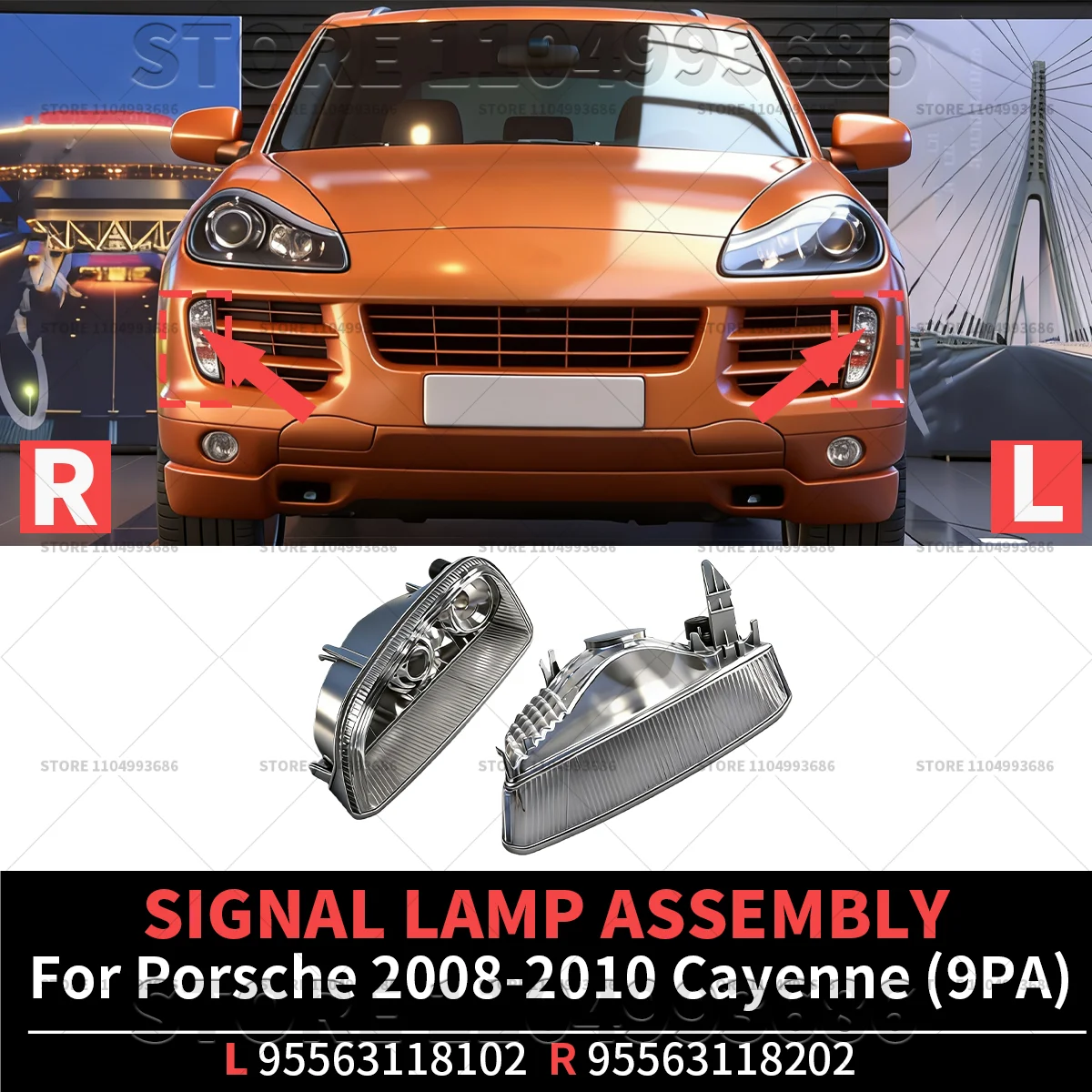 

For Porsche 2008-2010 Cayenne GTS S (9PA) Front Bumper Signal Lamp Assembly OEM 95563118102 95563118202 95563118103 95563118203