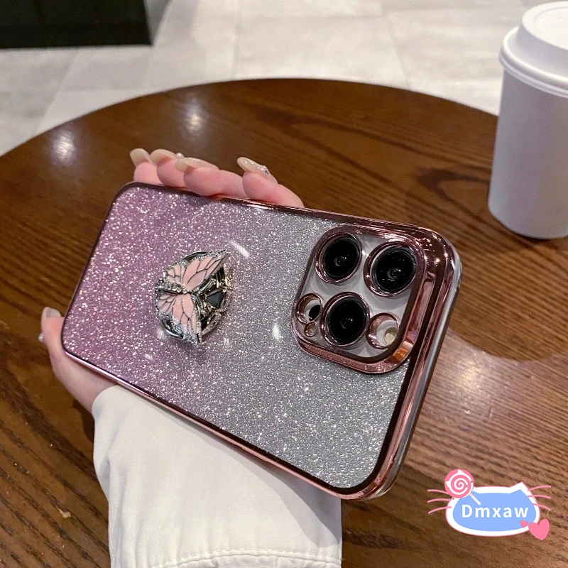 For Vivo Y36 4G 5G Y27 Y78+ V29 Lite Y83 Y81 Y85 V9 Y91C Y93 Y1S Y95 Phone Case Butterfly Ring Holder with Glitter Back Cover