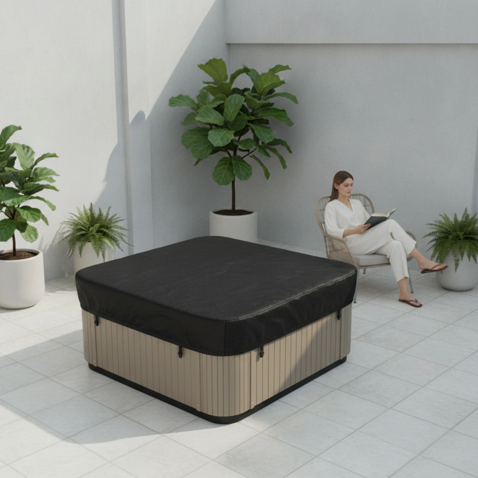 Square Hot Tub Cover Heavy Duty Hot Tub Cover Protector Defensive Long-Lasting for Homeowners, Backyard, Patio