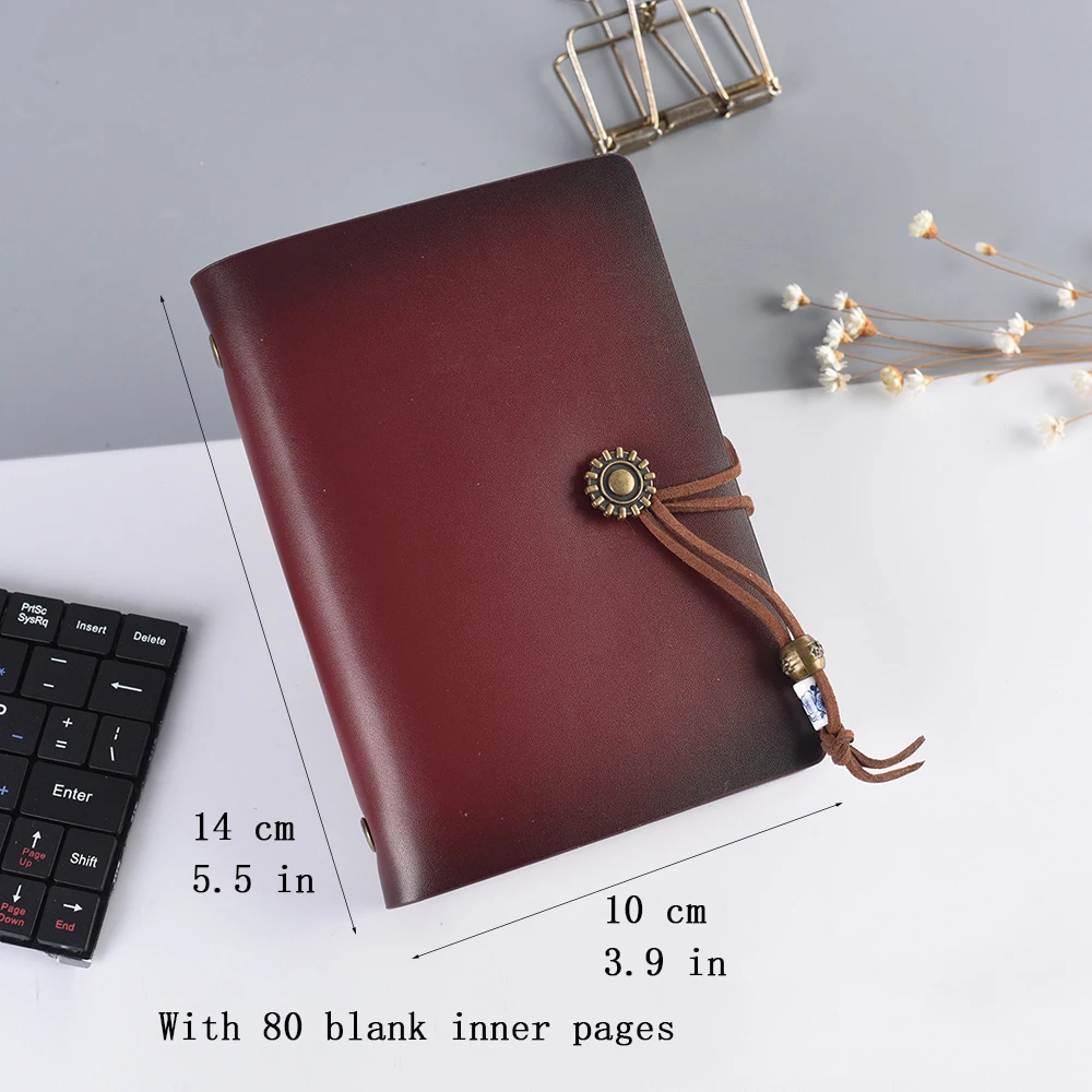 retro pocket notebook with rope buckle, A7 Binder soft leather simple portable small notepad，with 80 inner pages