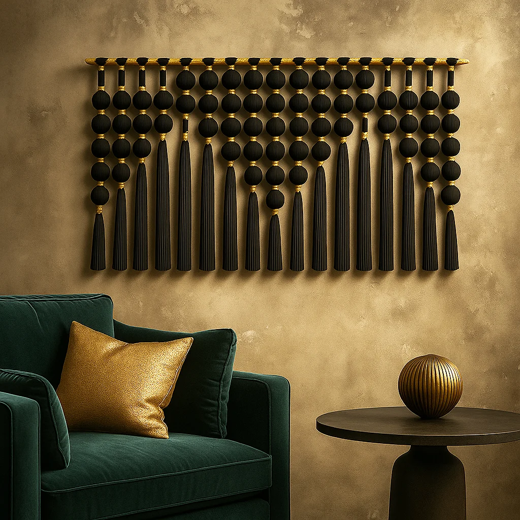 #￥Symmetrical Art Haute Custom Black Gold Luxury Bohemian Vertical Cotton Macrame Hand-Woven Wedding Birthday Wall Hanging