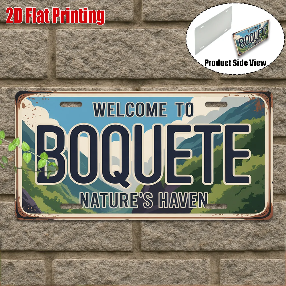 [2D Flat] 1pc, Vintage Aluminum Sign, Only for Decoration, Outdoor Wall Art , Welcome to Boquete Sign, for Nature'S Haven Decor