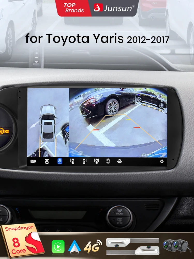 Junsun Qualcomm 8-Core 360 Camera Draadloze CarPlay Android Auto Autoradio voor Toyota Yaris 2012-2017 GPS - afbeelding 2