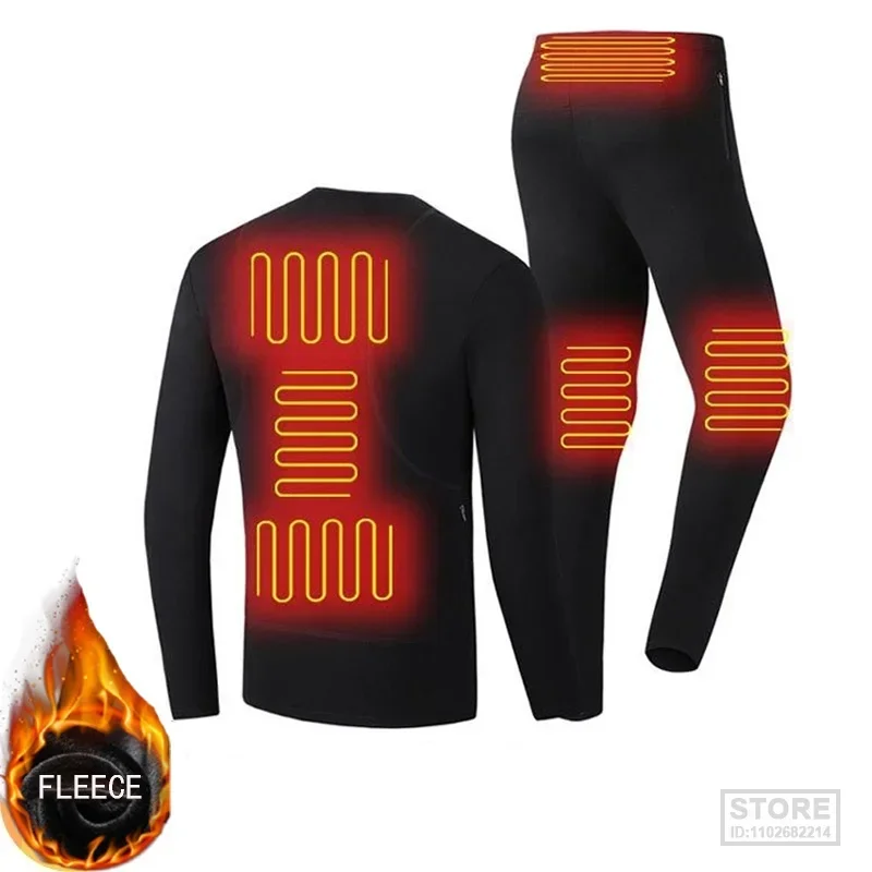 Winter Heated Mens Thermal Underwear Suit  Pants Fleece Hiking Heating T-Shirts USB Waterproof Motorcycle Electric 