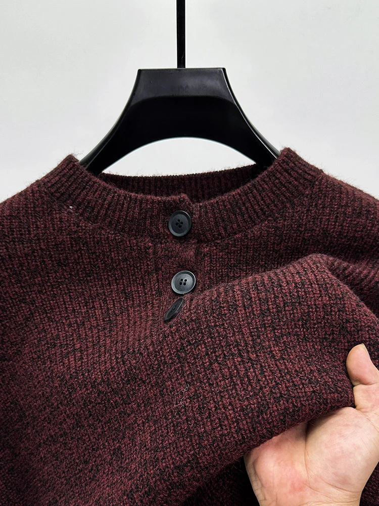 

Мужской вязаный свитер Ankela Red на пуговицах с круглым вырезом, утепленный, винтажный, свободного кроя, зимний, модный, с длинными рукавами