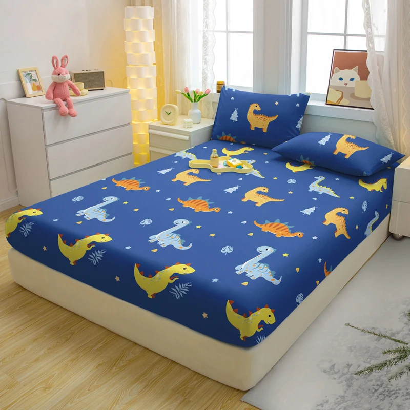 1 Cartoon Fun Animal Printed Matte Fitted Sheet, Bedroom Printed Bed Cover, Bedding (Excluding Pillowcases)