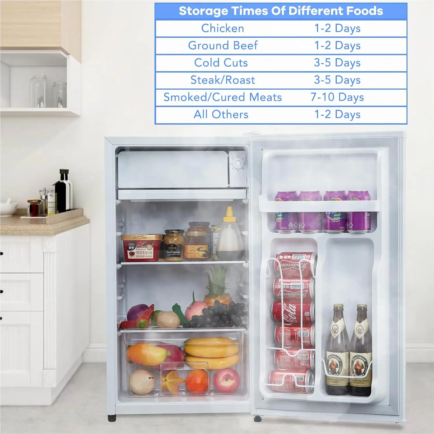 Small Refrigerator With Freezer, 3.2 Cu.Ft.Refrigerator, Adjustable Thermostat Control, Mini Fridge Or Bedroom, Apartment,Office