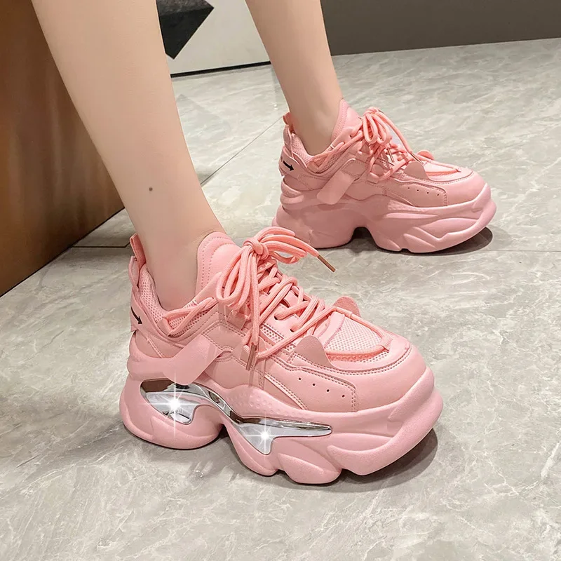 2025 Spring Fashion Chunky Sneakers for Women Breathable Mesh Casual Shoes Woman Thick Bottom Sports Platform Shoes Black Pink