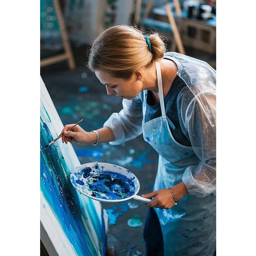 مآزر مقاومة للماء للاستعمال مرة واحدة مع أغطية أكمام للذراع في المواد البلاستيكية 40 عدد مثالي لطلاء الطبخ والجوارة المنزلية