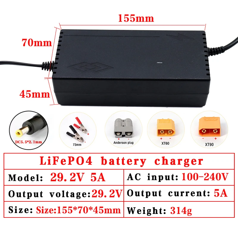 24V 5A 10A 29.2V/24V 5A 10A Lifepo4 Charger 100-240V 8S 24V High Power Charger For Lithium iron Phosphate Battery Pack