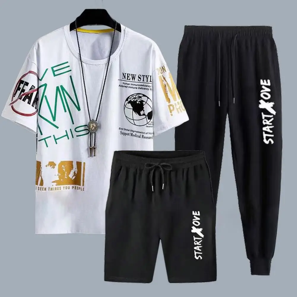 Conjunto de roupas esportivas fitness masculino, camiseta com gola redonda, calção elástica na cintura, moletom, agasalho elegante, roupa esportiva exclusiva