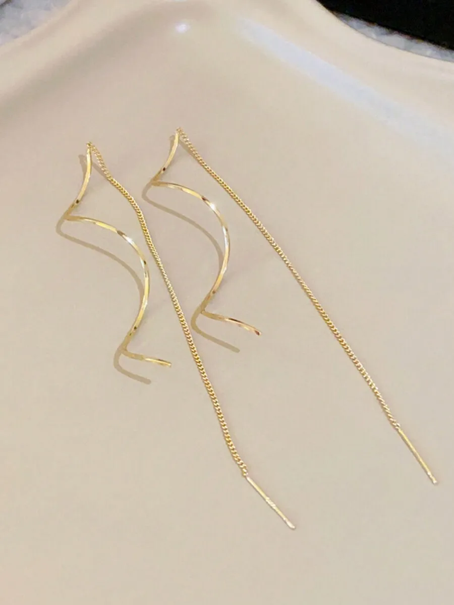 1pair Gold-Tone Twist Geometric Threader Earrings Elegant Party. Valentine's Day Accessories - view 2