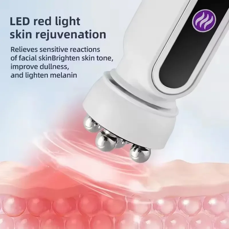 Mini Facial Roller Massager EMS LED Phototherapy Rotary Massage Heating Introduction For Fine Pores Reduction Fine Lines