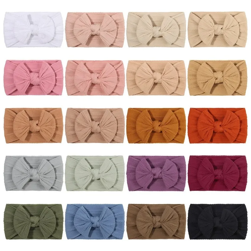 Solid Cable Bow Baby Headband for Child Nylon Layers Headwear Kids Elastic Turban Headwraps Newborn Boys Girls Hair Accessories