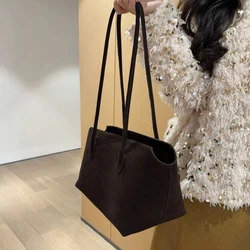 Women R0*Autumn and Winter Models Suede Leather Minimalist Style Hundred Tote Bag Large Capacity Cowhide Handbag