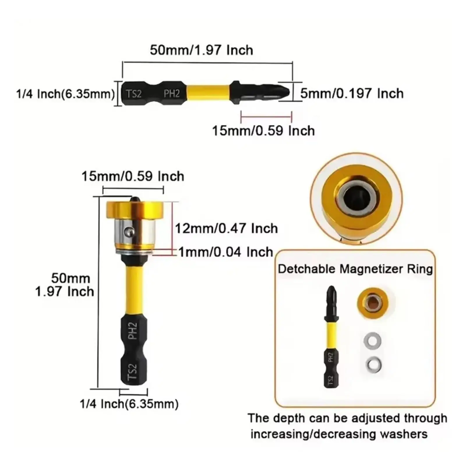 ชุดดอกไขควงผนังแห้งแม่เหล็กราฟฟอร์ด, ก้านหกเหลี่ยม 1/4",หัวฟิลลิปส์สำหรับสว่านมือ/สว่านไฟฟ้า, โลหะชุบกันสนิม,