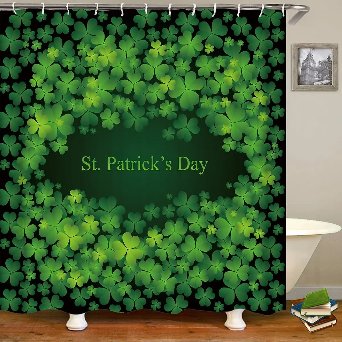 Waterproof St Patricks Day Green Shamrock Shower Curtain Set Bathroom Decor Polyester Tropical Irish Pattern Bath Mat