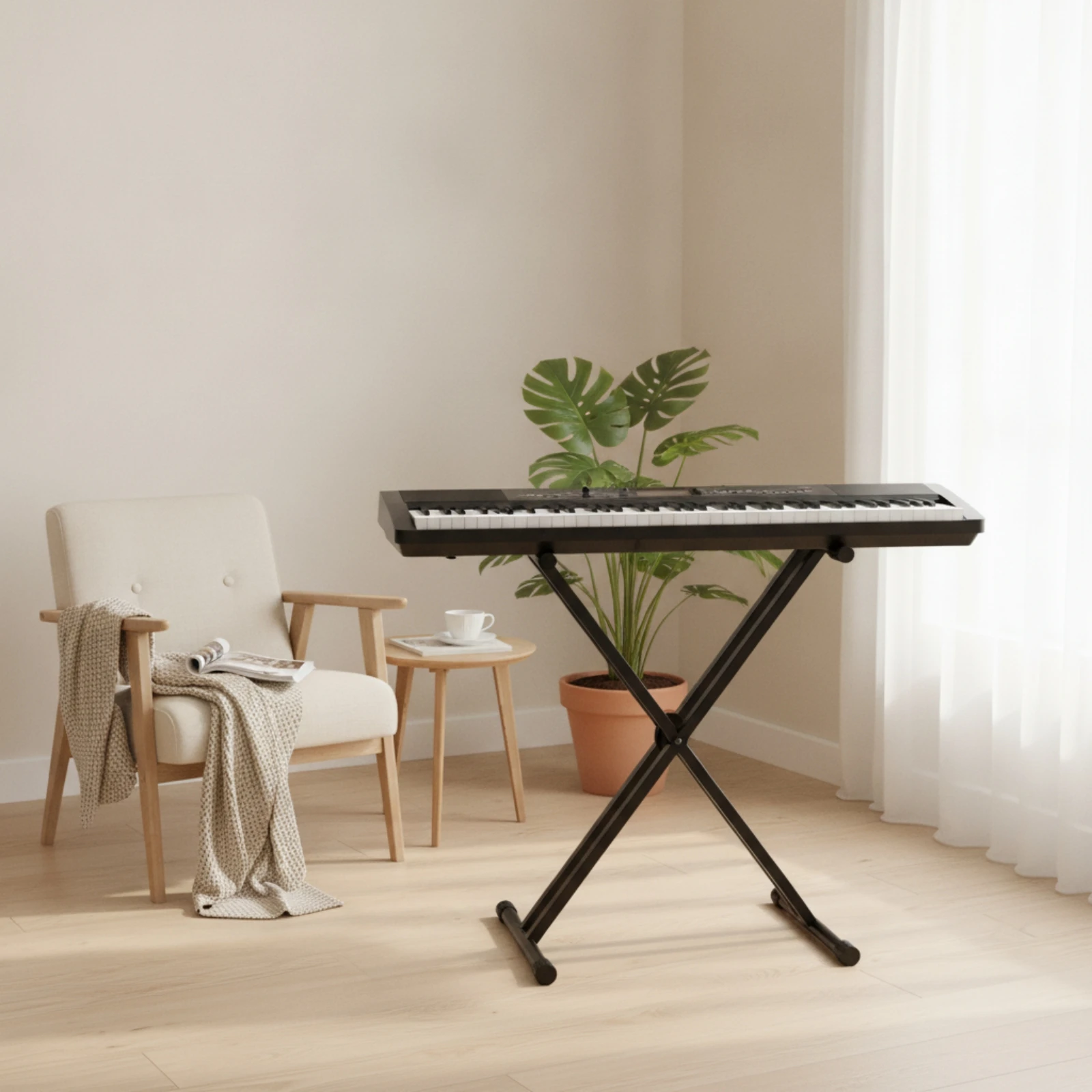 X-Shaped Keyboard Stand Adjustable Height Electronic Keyboard Stand Double-Braced Non-Slip for Keyboardists, Home Studio, Stage