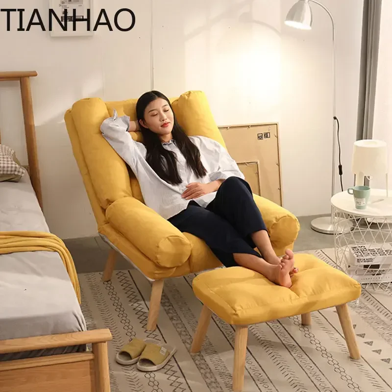Lazy Single Small Sofa - Reclining Chair for Small Families, Balcony & Bedroom, Foldable Nordic Style, Modern Simple Seating