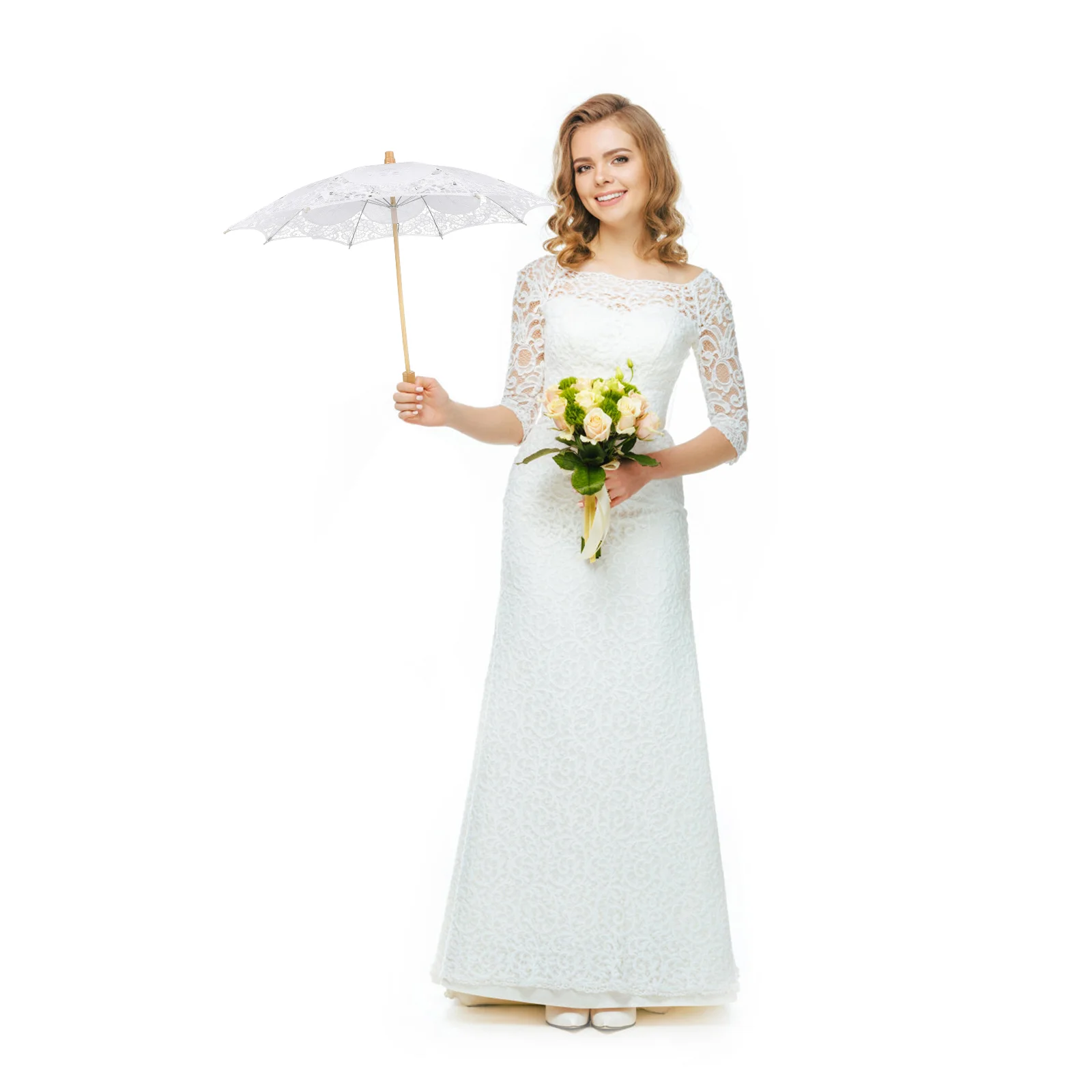 Handmade Umbrella Decorative Handheld Clear Wedding Embroidered Parasol Photography Prop Vintage