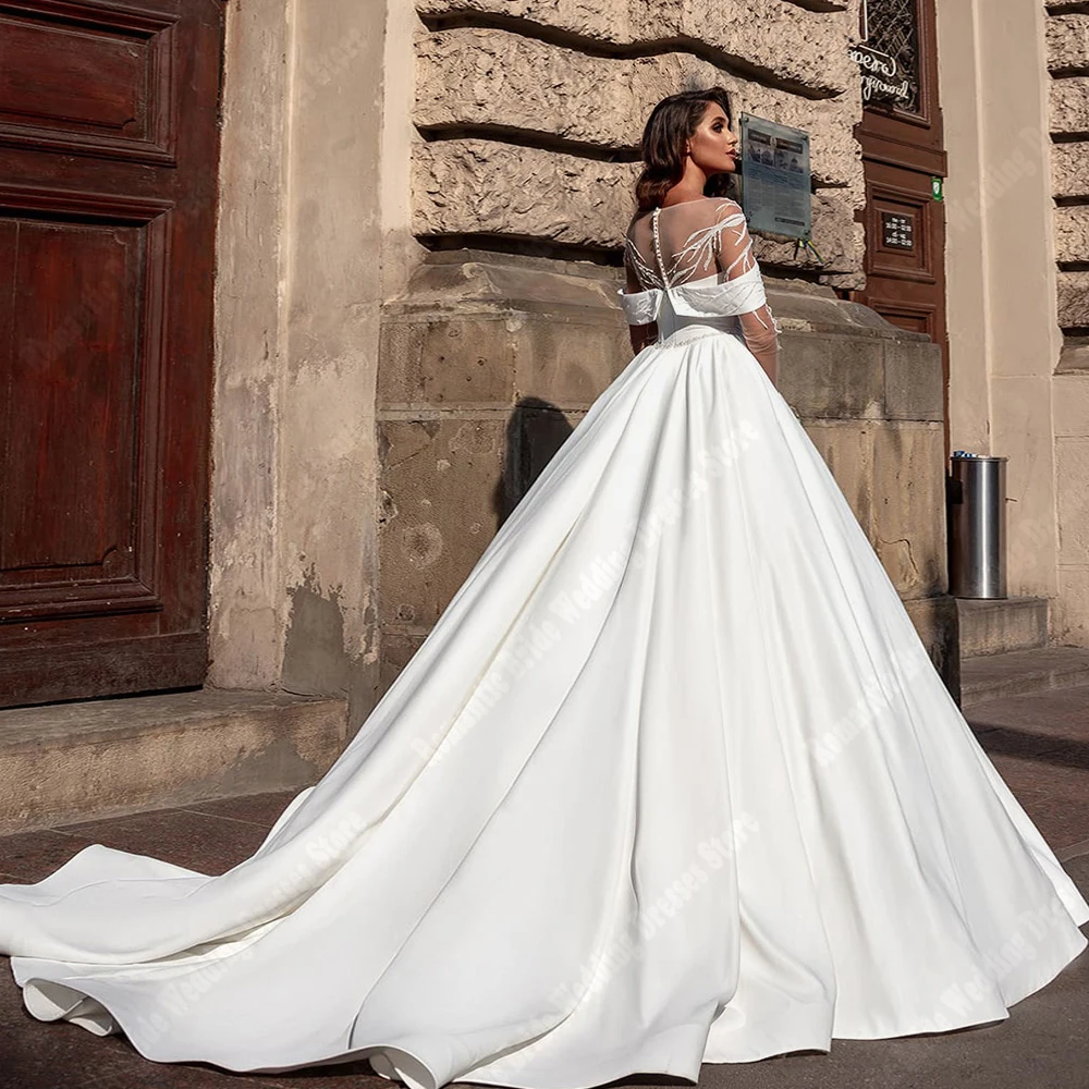 Eleganti abiti da sposa personalizzati Plus Size popolare gonna principessa orlo per le donne nuovo pizzo maniche lunghe elenco Vestido De Novia