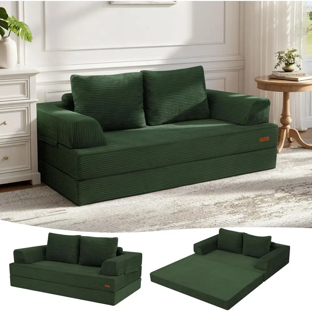 

Convertible Sofa Bed, Folding Floor Couch Corduroy Fold Out Couch Bed Futon Sleeper Mattress with Pillows, Boneless Sofa Comfy L