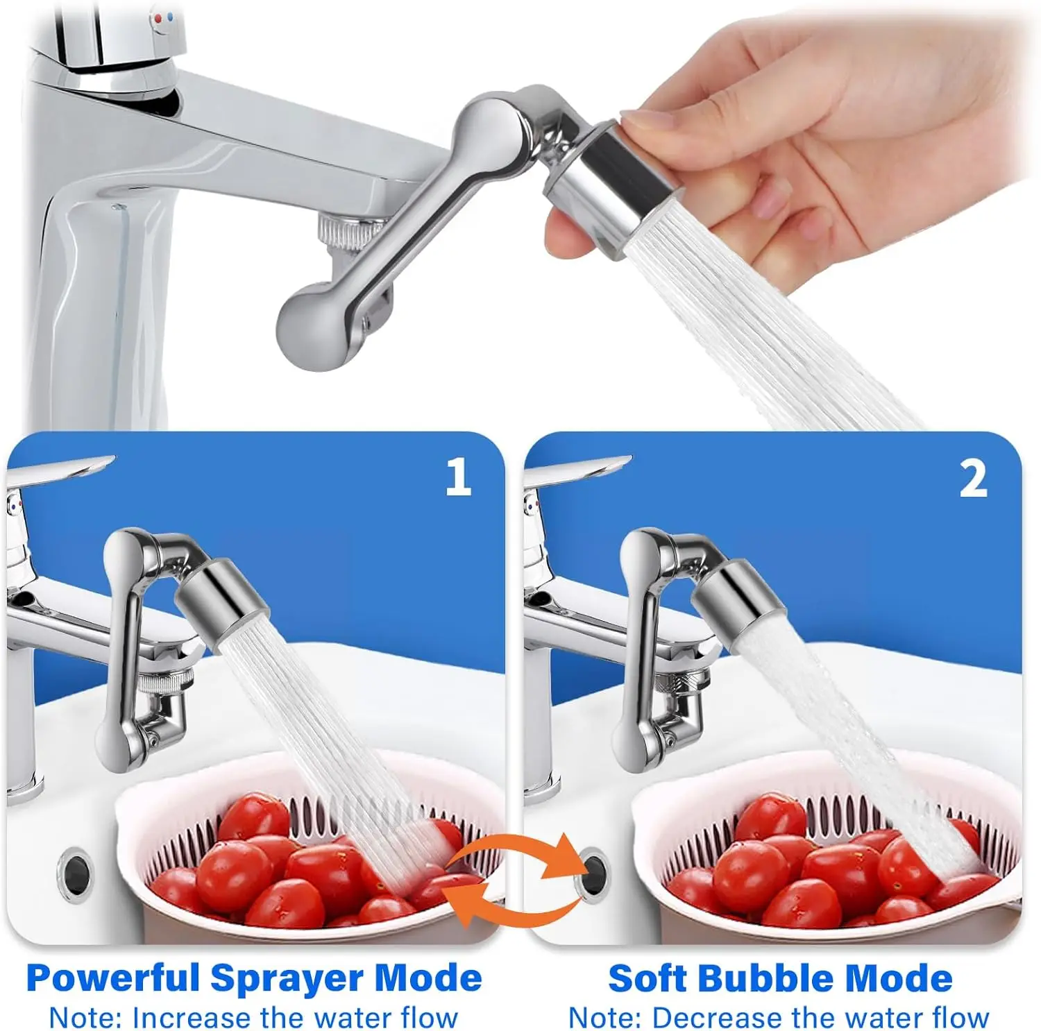 Stainless Faucet Extender 1080° Swivel Dual Mode Water Tap Nozzle Tool Splash-Proof Faucet Nozzle Adapter Kitchen Accessory