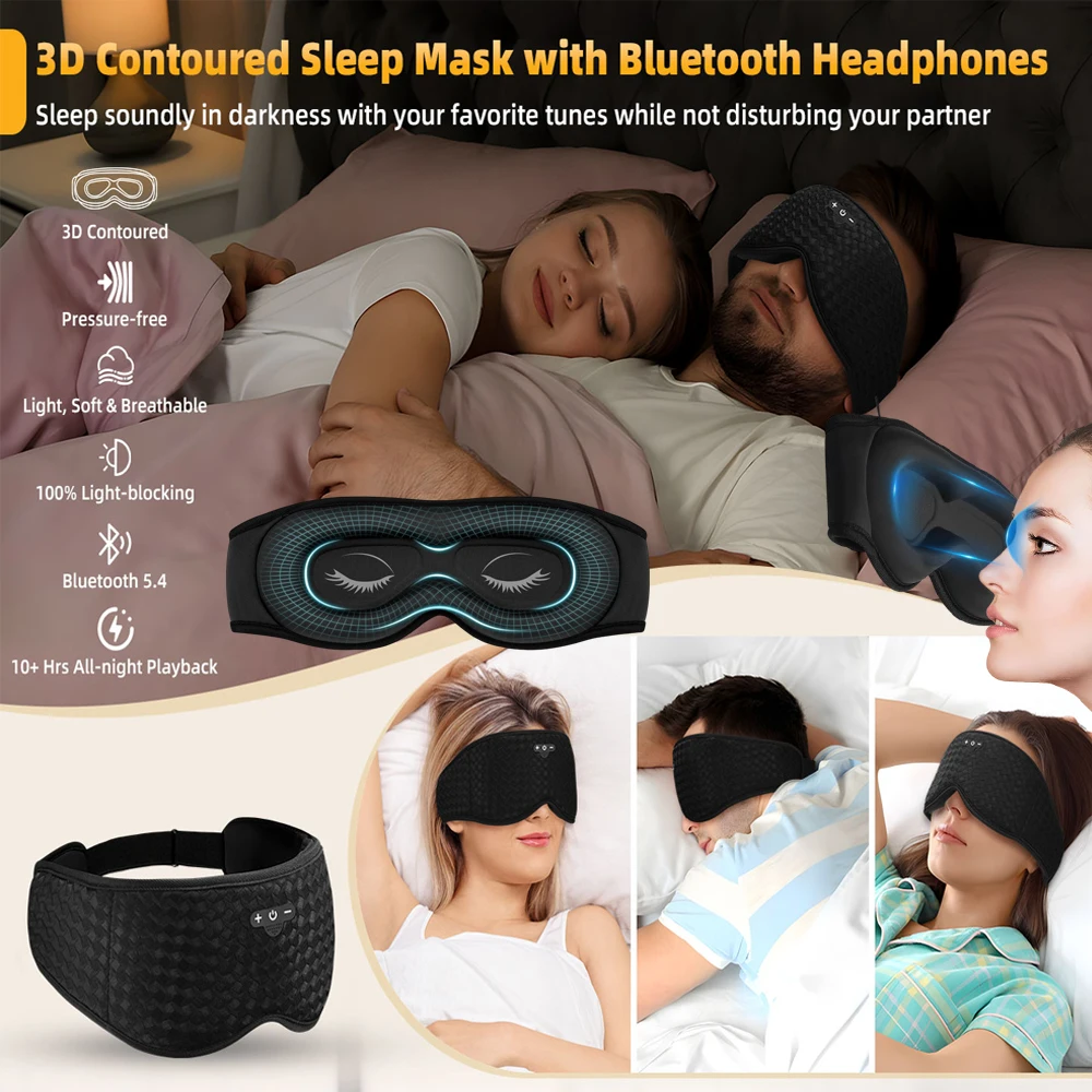 3D Sleeping Mask Bluetooth Wireless Music Eye Mask With Built-in HD Speaker Sleep Mask Headphones Travel Noise Reduction