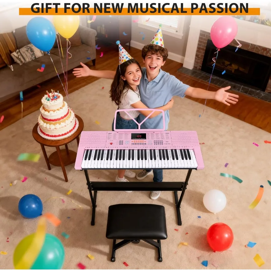 بيانو لوحة مفاتيح كهربائية محمولة مكونة من 61 مفتاحًا مع مكبرات صوت مدمجة وشاشة LED للممارسة المنزلية والعروض تتضمن غطاء الرأس #6