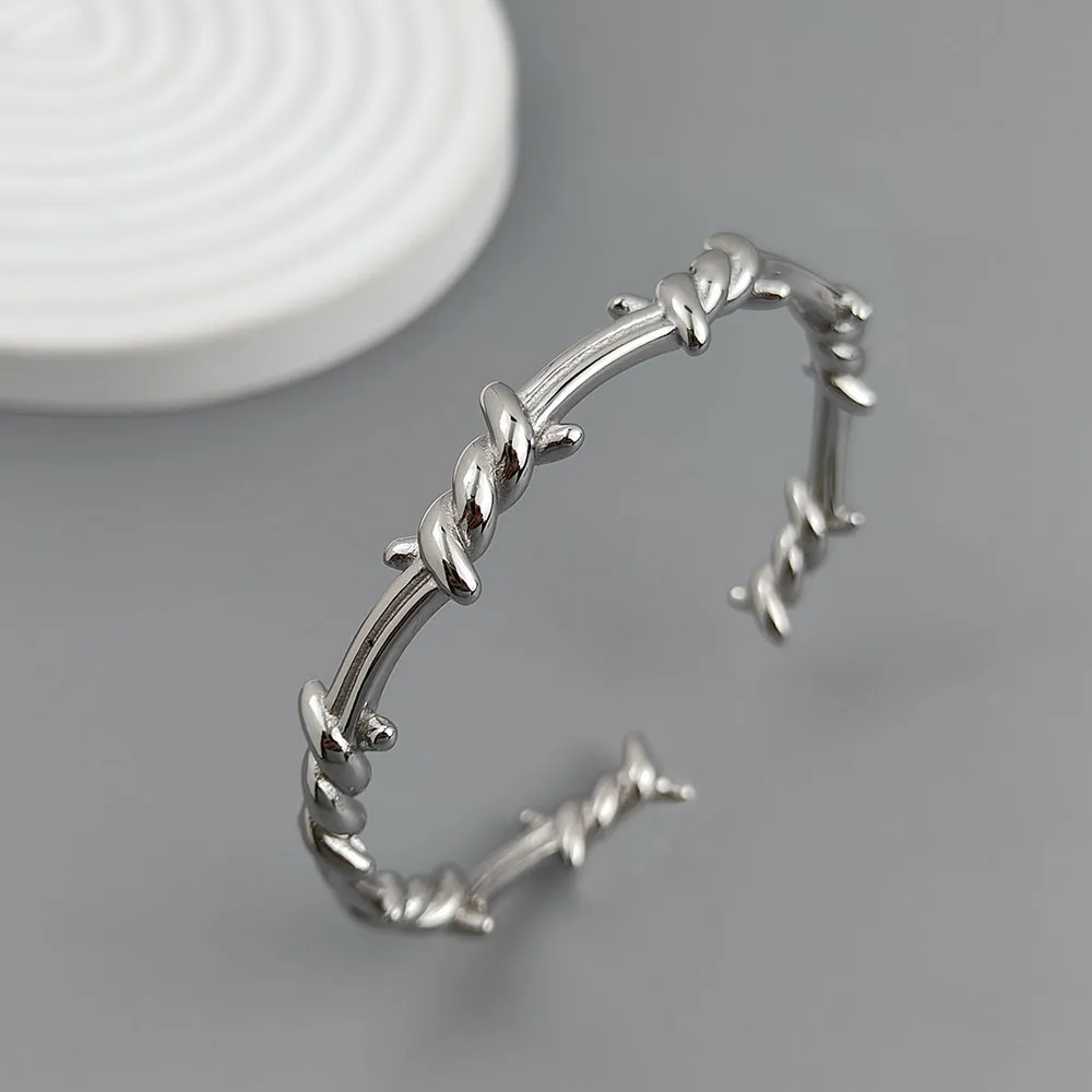 New style wire wrapped thorn stainless steel gold plated 18K bracelet, high quality waterproof silver jewelry, couple gift