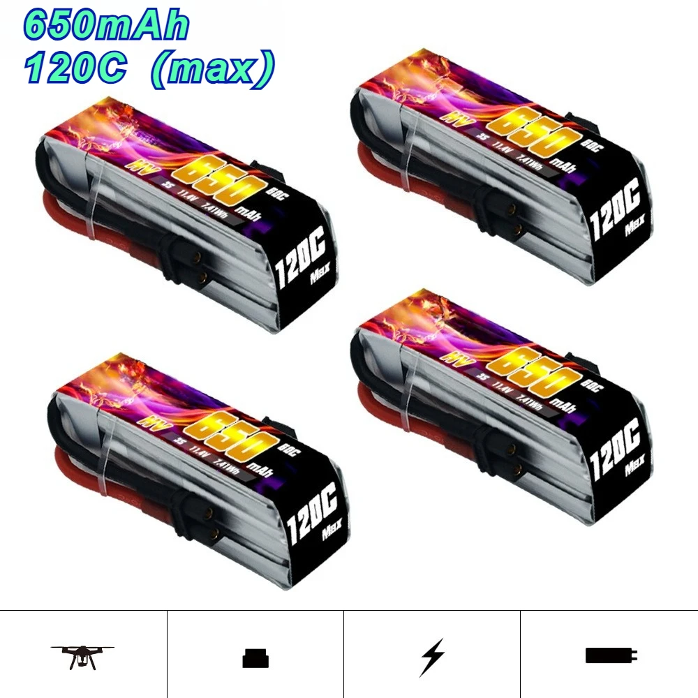 

650mAh 3S 11.4V 60C High-rate HV Aeromodelling Drone FPV Lithium Battery LiPo