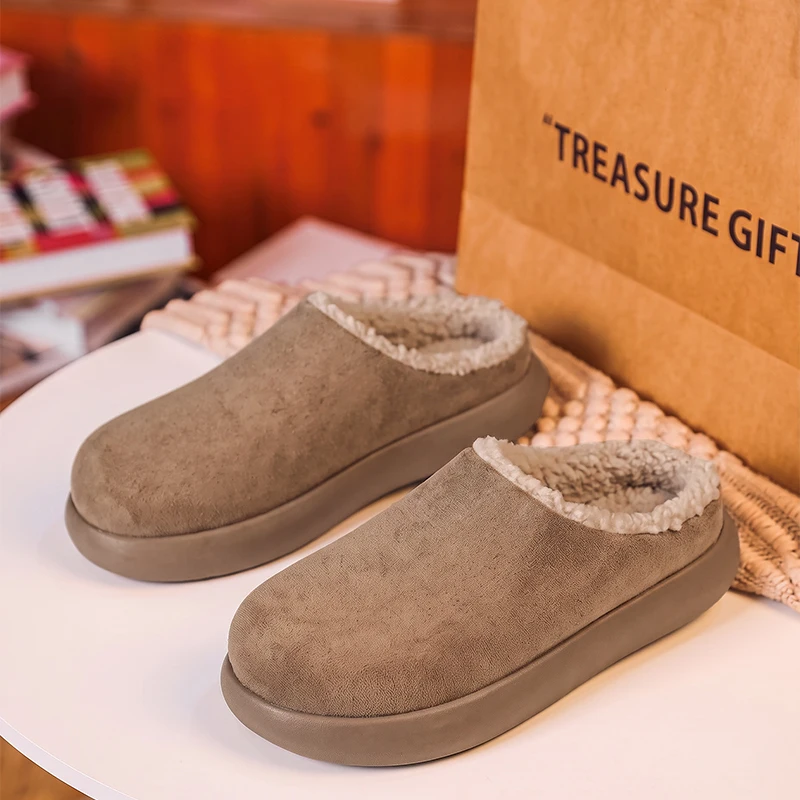 Men's Mules slip on casual shoes winter new Warm plush light soft-sole non-slip outdoor snow walking shoes fashion semi slippers