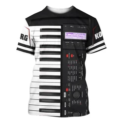 Summer New Harajuku Piano Music Pattern Printed Men's T-shirt Hip Hop Fashion Casual Short Sleeve Street Comfortable Extra Large