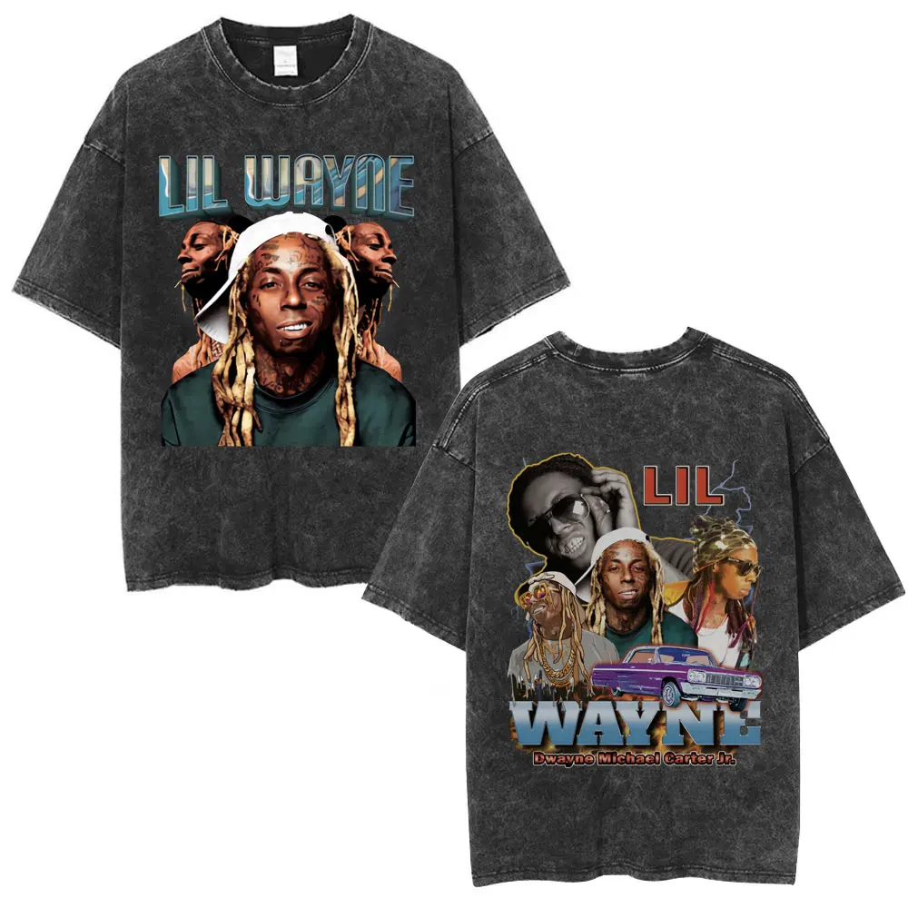 

Washed Vintage Rapper Lil Wayne Graphic Print T-shirt Men Women Hip Hop High Quality Short Sleeve T Shirts Oversized Streetwear