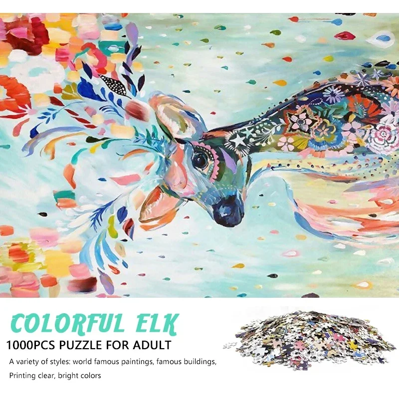 White Cardboard Jigsaw Puzzle 1000Pcs Color Elk Jigsaw Puzzle, 70×50cm Beautiful Landscape Cardboard Puzzle, Challenging Game