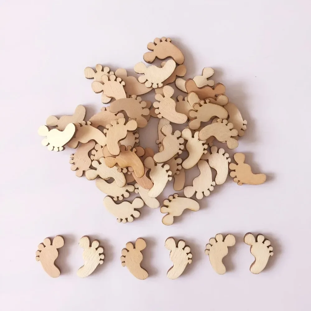 100pcs DIY Natural Wooden cute Baby foot Spacer Loose beads Fit kids Handmake Baby show wedding Xmas Party Crafting Decoration