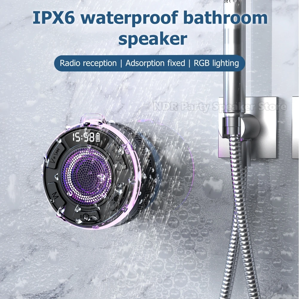 Powerful Bluetooth Speakers and Colored Lighting IPX6 Waterproof Shower Speaker Suitable for Bathroom Outdoor Portable Subwoofer