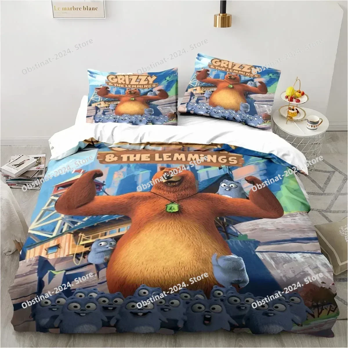 Grizzy and The Lemmings طقم سرير بنين بنات التوأم الملكة حجم غطاء لحاف المخدة سرير الاطفال الكبار موضة المنسوجات المنزليةxtile