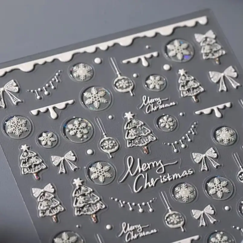 Invierno brillo copo de nieve bola de cristal Bowknot árbol de Navidad estrellas muñeco de nieve pan de jengibre Santa Claus pegatinas para decoración de uñas herramienta de calcomanías