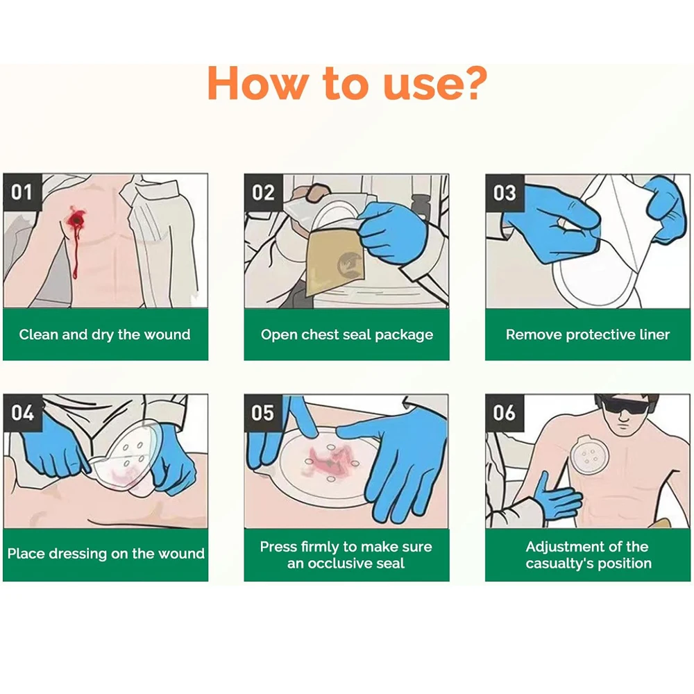 Vent Chest Seal cura della ferita salvavita per situazioni di emergenza o tattiche adesivo avanzato Sterile trasparente leggero