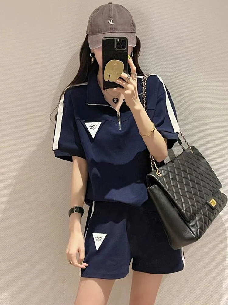 Casual Shorts Tracksuit Womens Suit Summer 2024 New Fashion Loose Collar Short Sleeved Tops+Short Pants Two Piece Suit For Women