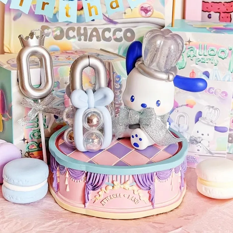 4szt Sanrio Cartoon Cute Pochacco Balloon Carnival Party Series Blind Box Ręcznie robiona ozdoba na biurko Dziewczyna Prezent urodzinowy dla dzieci