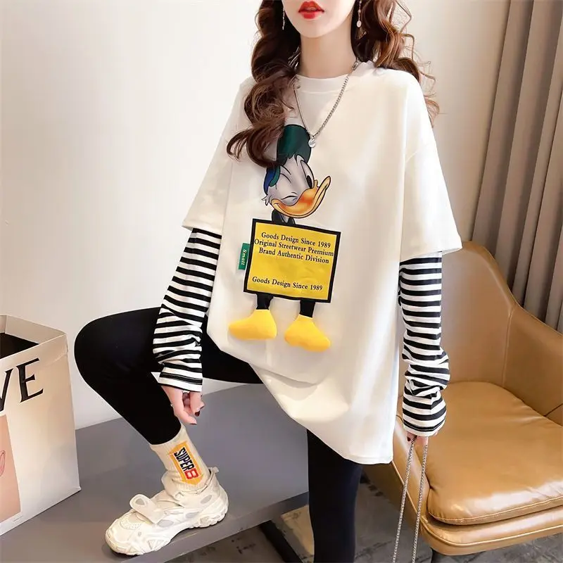 Patchwork Striped Women\'s Clothing Tops Autumn Winter Casual Pullovers Fashion Ladies O-neck New Long Sleeve Women\'s Clothing