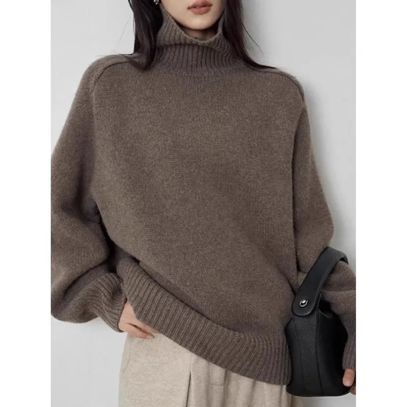 

Autumn and winter new 100% wool high neck sweater women's Korean version high-end pullover loose hot selling women's top