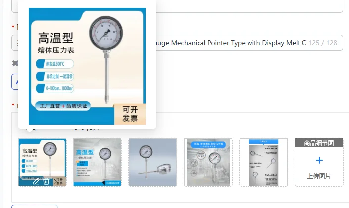 High Temperature Passive Pressure Gauge Mechanical Pointer Type with Display Melt Colloid Homogenizer Flat Film Anti-blocking